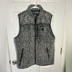 Michigan State University MSU Spartans Black Gray Sherpa Fleece Full Zip Vest XL